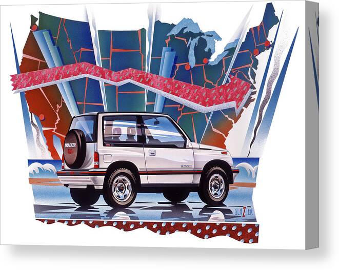 Usa Map Canvas Print featuring the painting Chevy Tracker Car Illustration by Garth Glazier
