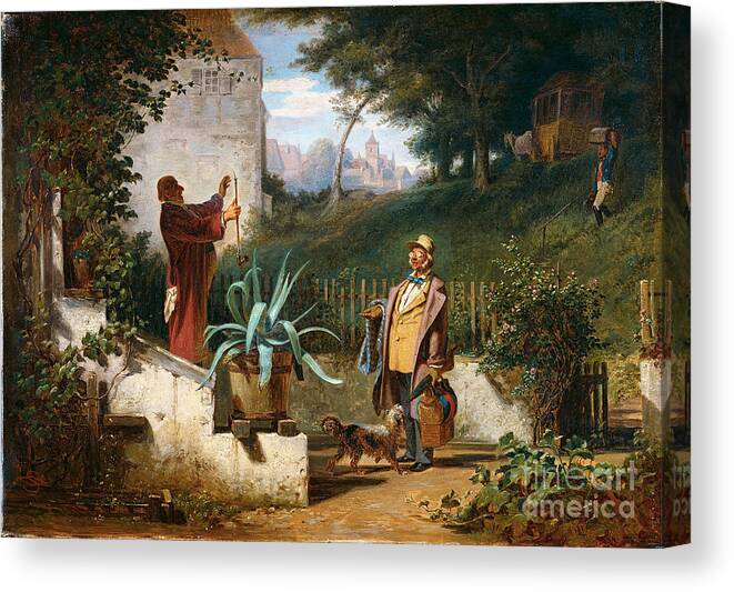 Oil Painting Canvas Print featuring the drawing Childhood Friends. Artist Spitzweg by Heritage Images