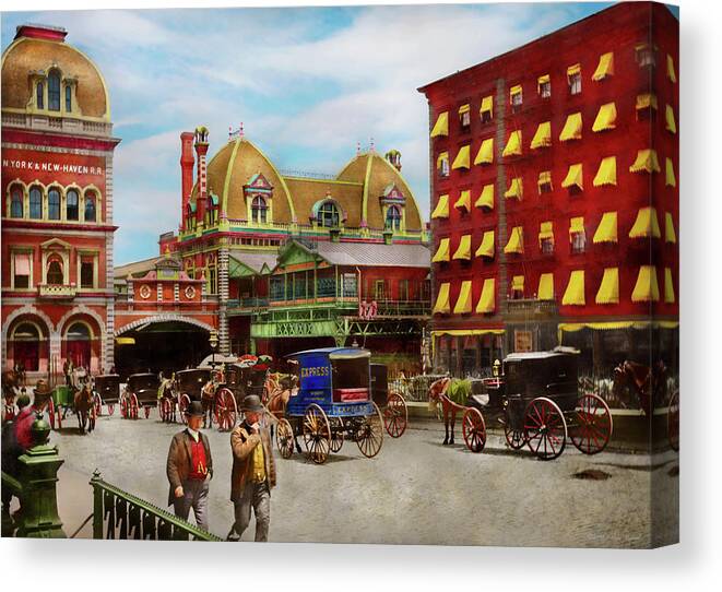 E 42nd St Canvas Print featuring the photograph City - NY - The Grand Central Depot 1890 by Mike Savad