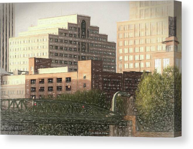 City Of Shapes Pencil Sketch Canvas Print featuring the photograph City Of Shapes Pencil Sketch by Anthony Paladino
