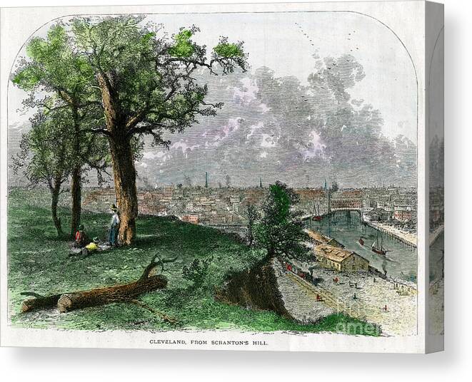 Engraving Canvas Print featuring the drawing Cleveland, From Scrantons Hill, Ohio by Print Collector