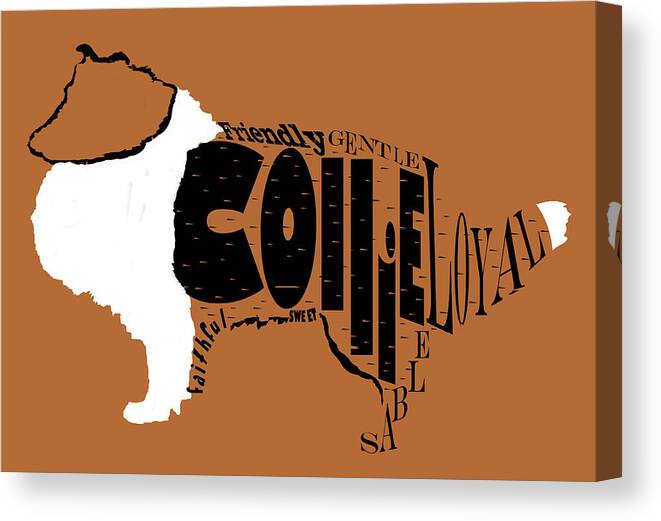 Collie Canvas Print featuring the mixed media Collie Word 2 by Karen Williams
