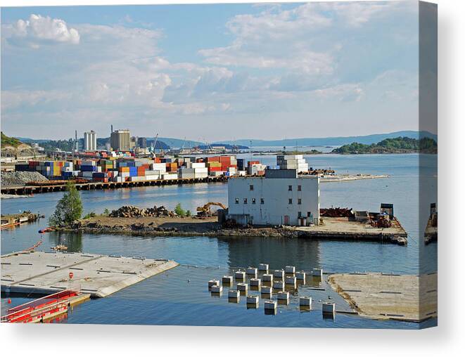 Tranquility Canvas Print featuring the photograph Colorful Containers In Oslo, Norway by Dyker the horse 1976