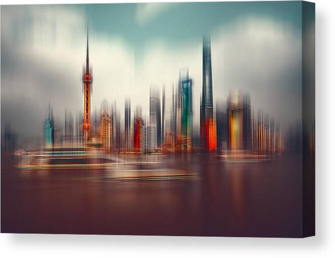 Creative Edit Canvas Print featuring the photograph Colors Of Shanghai by Carmine Chiriacò