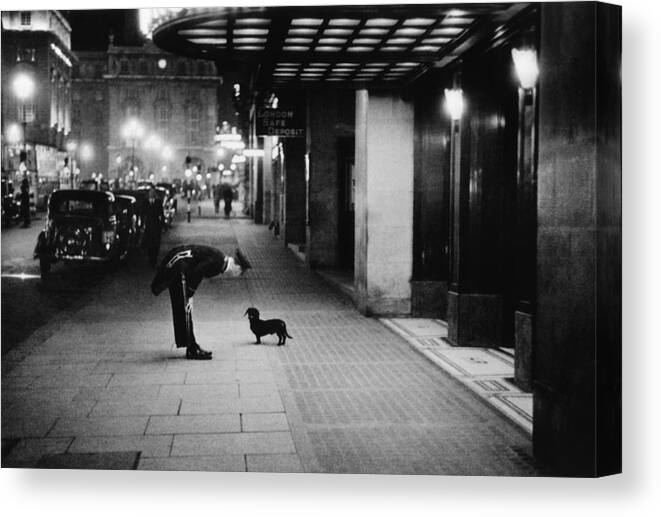 Piccadilly Circus Canvas Print featuring the photograph Commissionaires Dog by Kurt Hutton