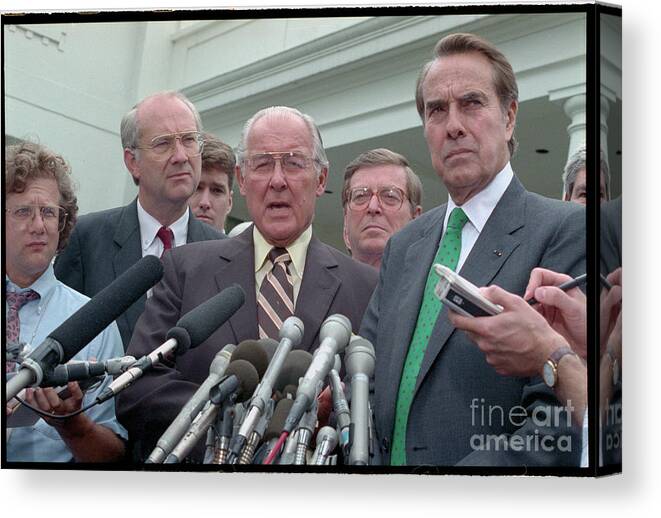 People Canvas Print featuring the photograph Congressional Leaders Meeting At White by Bettmann