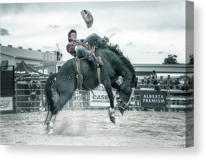 Cowboy Canvas Print featuring the photograph Cowboy In Action by Larry Deng