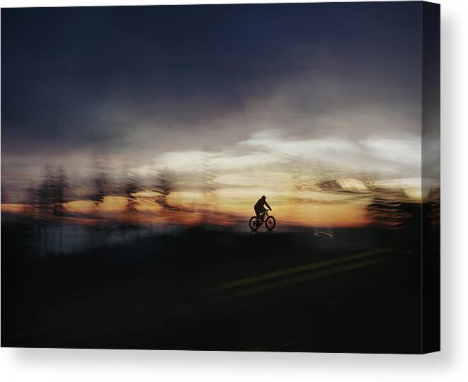 Mood Canvas Print featuring the photograph Cycling In Dusk by Shenshen Dou