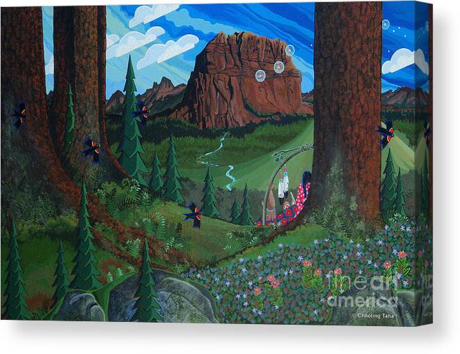 Native Canvas Print featuring the painting Day One, A Plea to the Ancestors by Chholing Taha