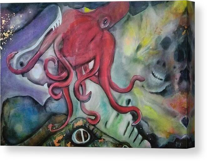 Shark Canvas Print featuring the painting Death Comes For Us All In One Form or Another by Tracy Mcdurmon