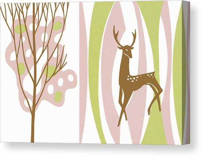 Animal Canvas Print featuring the drawing Deer and Tree by CSA Images