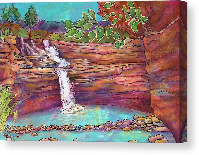 Toquerville Falls Painting Canvas Print featuring the painting Desert Oasis by Darcy Lee Saxton