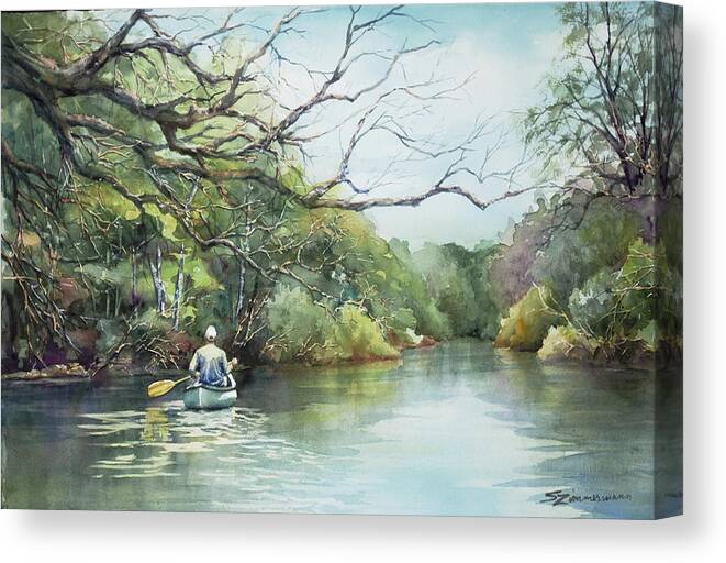 River Canvas Print featuring the painting Down River by Sue Zimmermann
