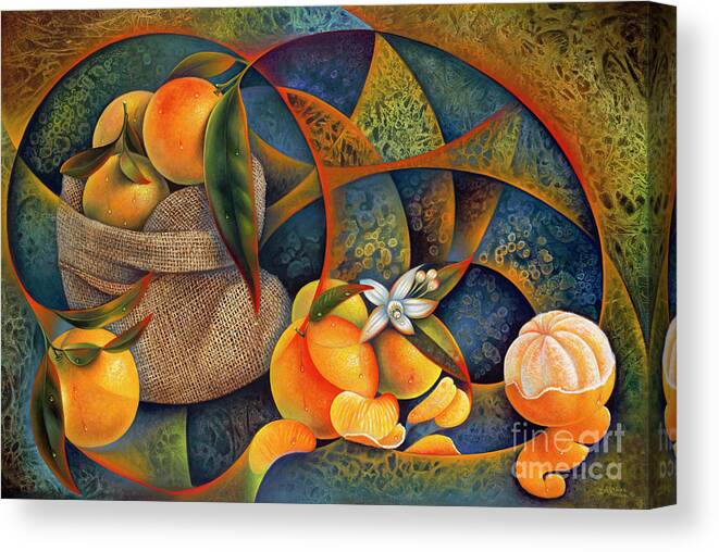 Oranges Canvas Print featuring the painting Dynamic Citrus-3D by Ricardo Chavez-Mendez