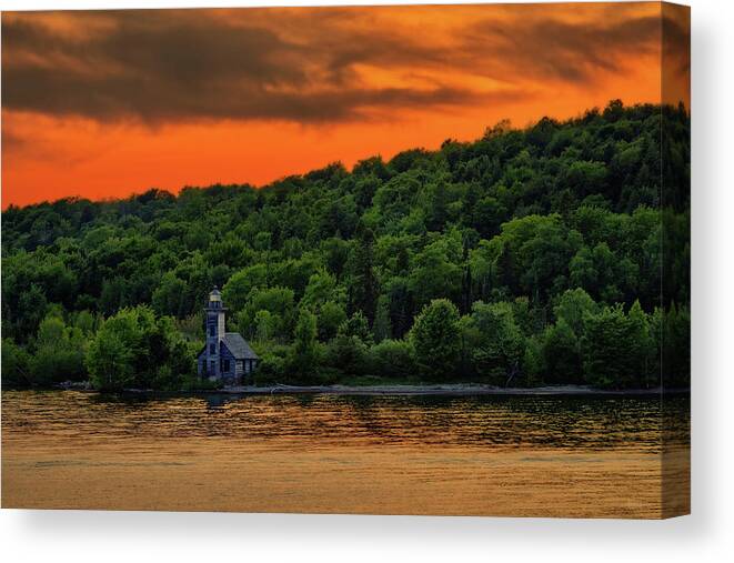 Pictured Rocks Canvas Print featuring the photograph East Channel Lighthouse #2- Grand Island MI by Peter Herman