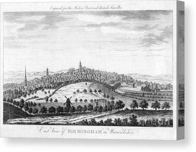 Engraving Canvas Print featuring the drawing East View Of Birmingham by Print Collector