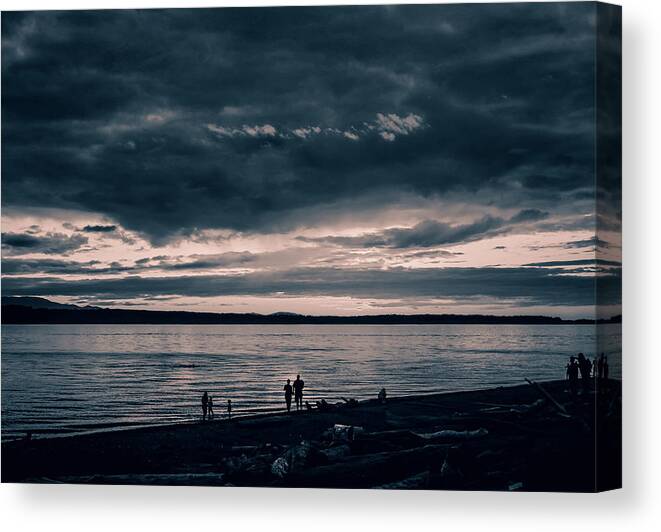 Sunset Canvas Print featuring the photograph Dark Cloudy Edmonds Beach by Anamar Pictures
