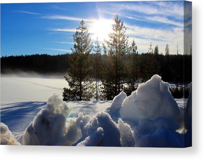 Sun Canvas Print featuring the photograph Elk River Reservoir 2 by Jean Evans