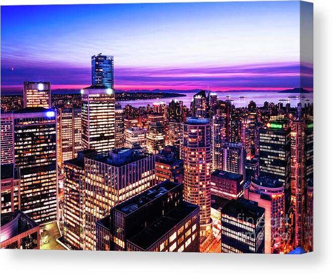 Architecture Canvas Print featuring the photograph 1688 English Bay Romantic Twilight Vancouver British Columbia Canada by Neptune - Amyn Nasser Photographer