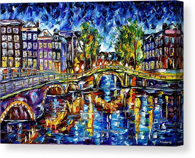 Holland Painting Canvas Print featuring the painting Evening Mood In Amsterdam by Mirek Kuzniar