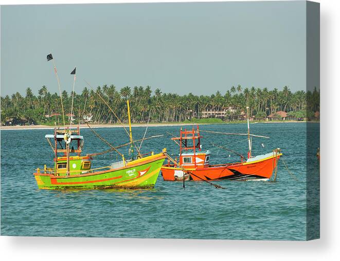 Tranquility Canvas Print featuring the photograph Fishing Boats In Unawatuna Bay by John Elk Iii