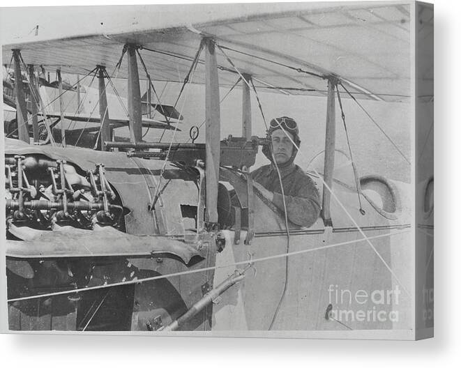 People Canvas Print featuring the photograph Flyer In Aircraft Cockpit by Bettmann