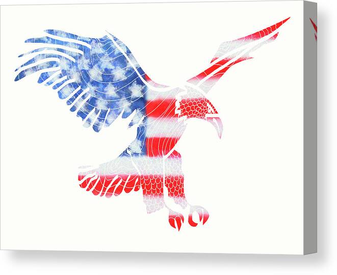 Flying Bald Eagle American Flag Canvas Print featuring the painting Flying Bald Eagle American Flag by Wolf Heart Illustrations