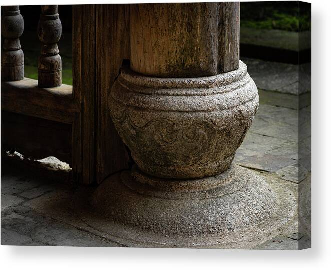 Stone Canvas Print featuring the photograph Foundation Stone Under Wooden Pole used in Chinese Architecture by William Dickman