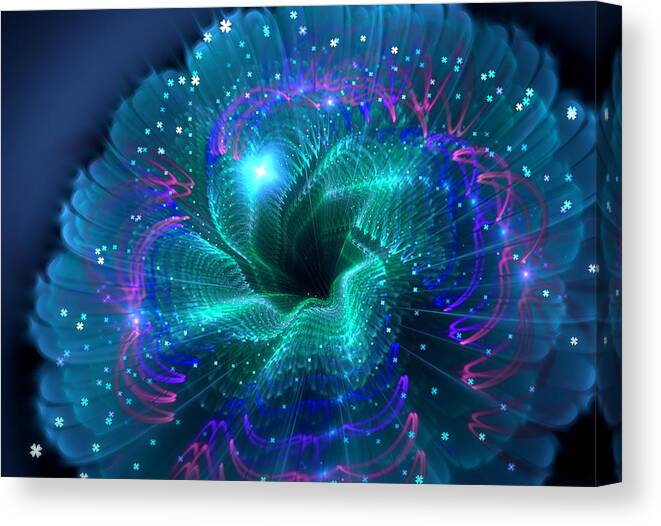 Fractal Canvas Print featuring the digital art Fractal glow flower 908045 by Lilia S