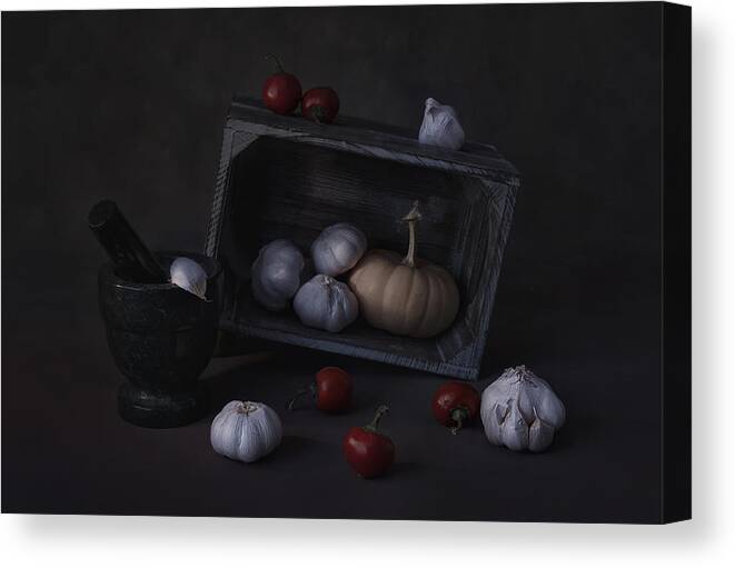 Garlic Canvas Print featuring the photograph Garlic And Pepper by Lydia Jacobs