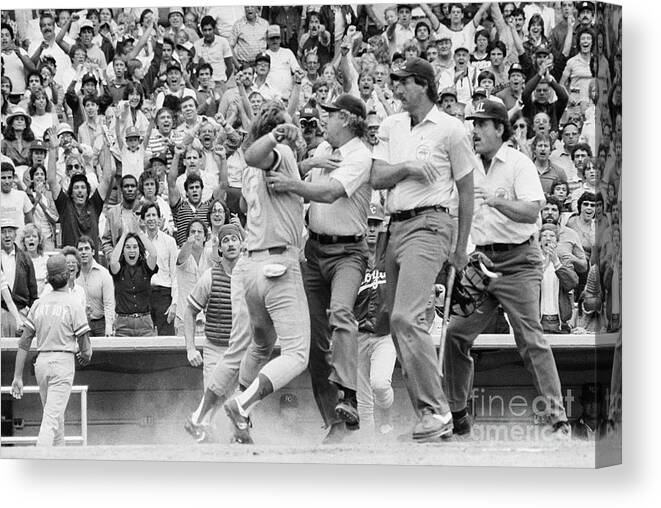 1980-1989 Canvas Print featuring the photograph George Brett Arguing With Umpires by Bettmann
