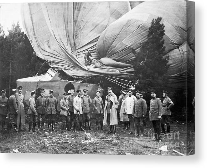 People Canvas Print featuring the photograph German Soldiers Wgrounded Dirigible by Bettmann