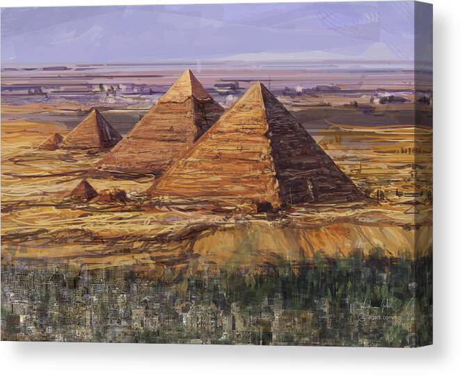 Egypt Canvas Print featuring the digital art Giza pyramids painting by Andrea Gatti