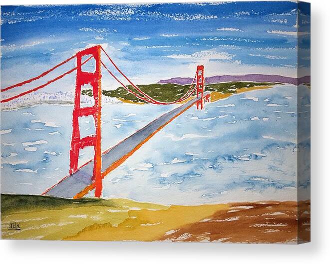 Watercolor Canvas Print featuring the painting Golden Gate Lore by John Klobucher