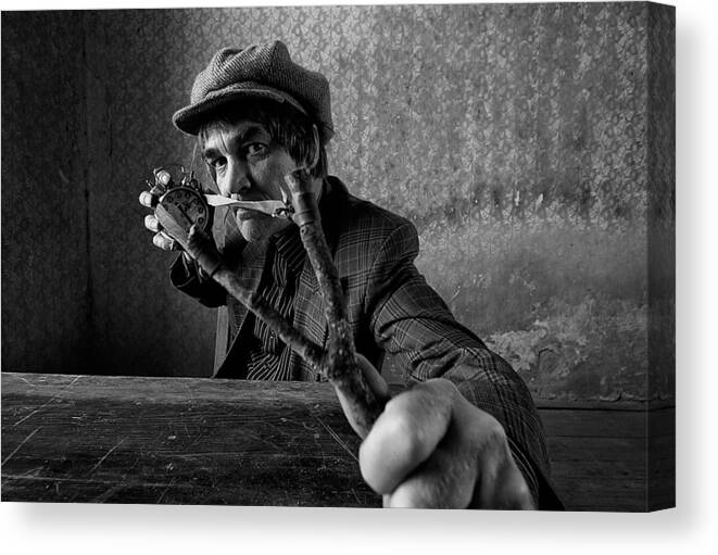 Humour Canvas Print featuring the photograph Hard Target by Mario Grobenski - Psychodaddy