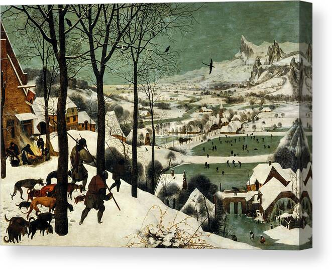 Pieter Bruegel The Elder Canvas Print featuring the painting Hunters in the Snow, Winter, 1565 by Pieter Bruegel the Elder