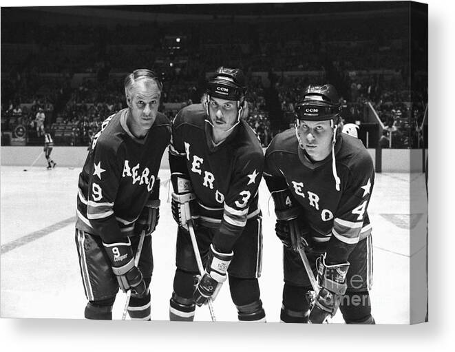 Young Men Canvas Print featuring the photograph Ice Hockey Players Gordon Howe And Sons by Bettmann