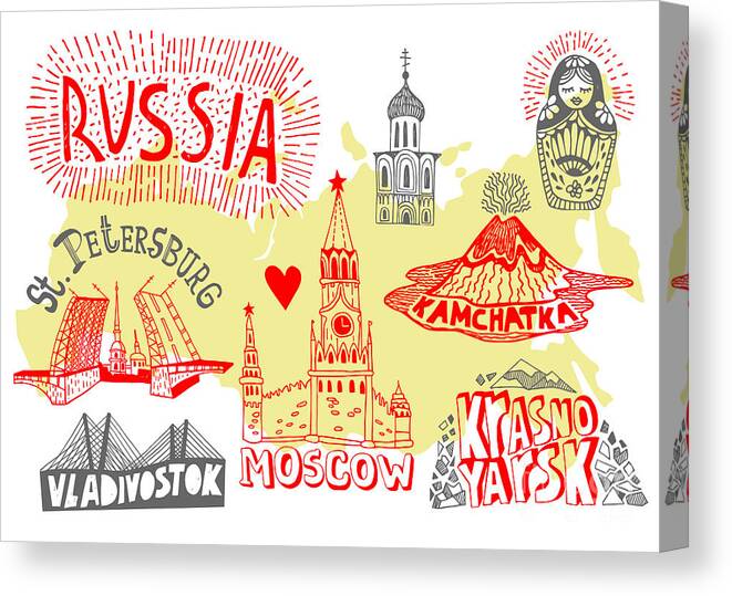 Vladivostok Canvas Print featuring the digital art Illustrated Map Of Russia by Daria i