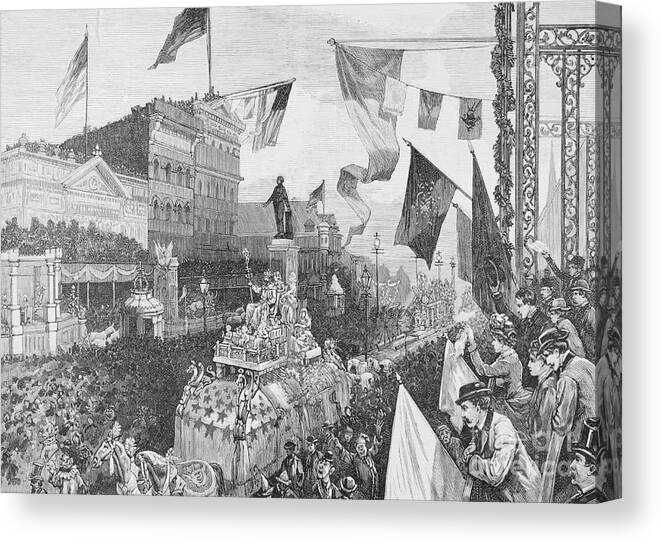 Crowd Of People Canvas Print featuring the photograph Illustration Crowd And Float by Bettmann