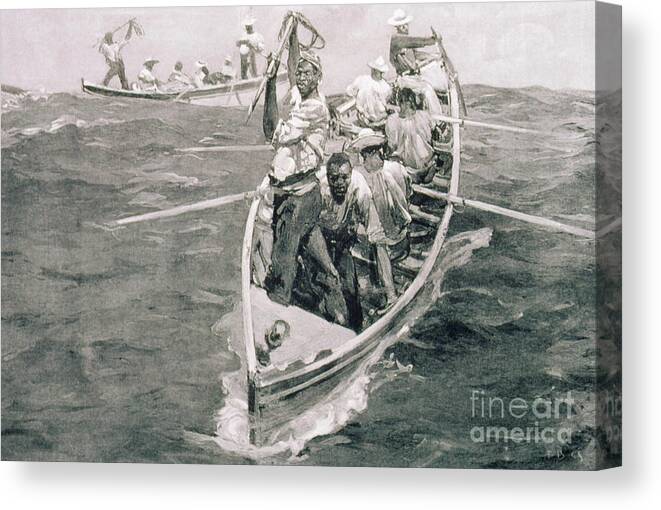 Boat Canvas Print featuring the photograph Illustration Of Manned Whaling Long-boats by George Bernard/science Photo Library