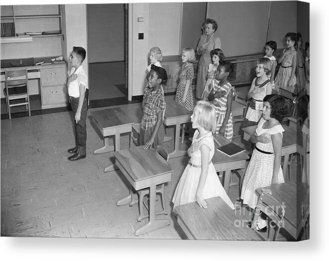 Education Canvas Print featuring the photograph Intergrated Elementary School On Army by Bettmann