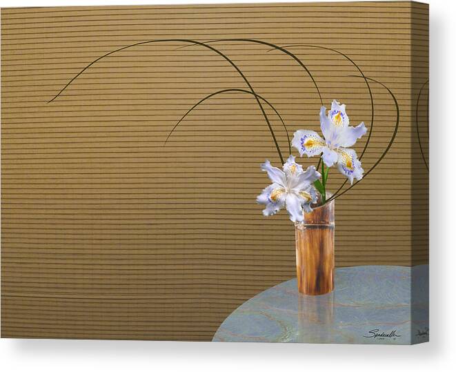 Iris Canvas Print featuring the digital art Japonica Iris in Bamboo Vase by M Spadecaller