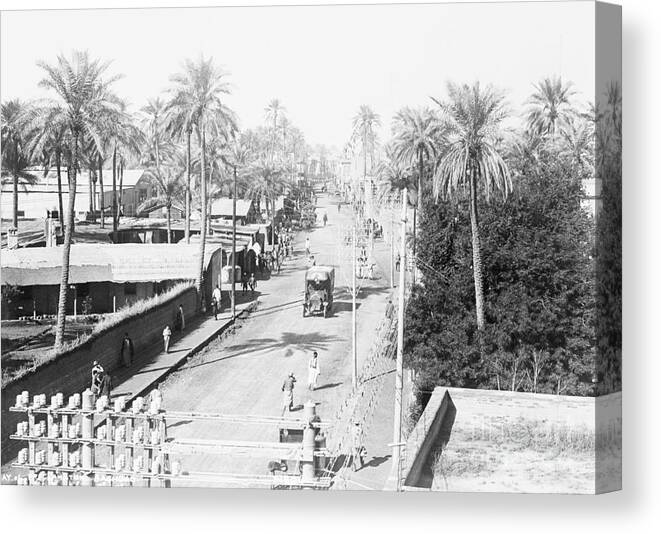 People Canvas Print featuring the photograph Jeep Drives Down Street Among Palm Trees by Bettmann