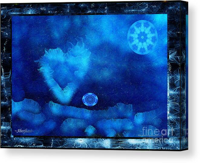 Moon Canvas Print featuring the digital art Kaleidoscope Moon for Children Gone Too Soon Number 4 - Cerulean Valentine by Aberjhani