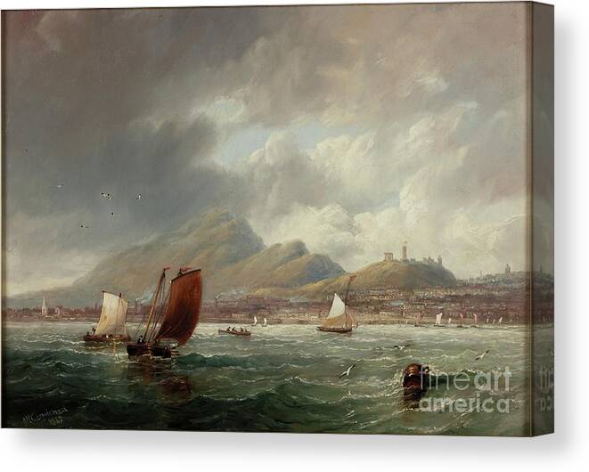 19th Century Canvas Print featuring the painting Leith And Edinburgh From The Firth Of Forth, 1847 by John Wilson Carmichael
