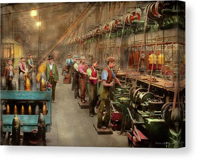 Machinist Canvas Print featuring the photograph Machinist - War - The shell dept 1900 by Mike Savad