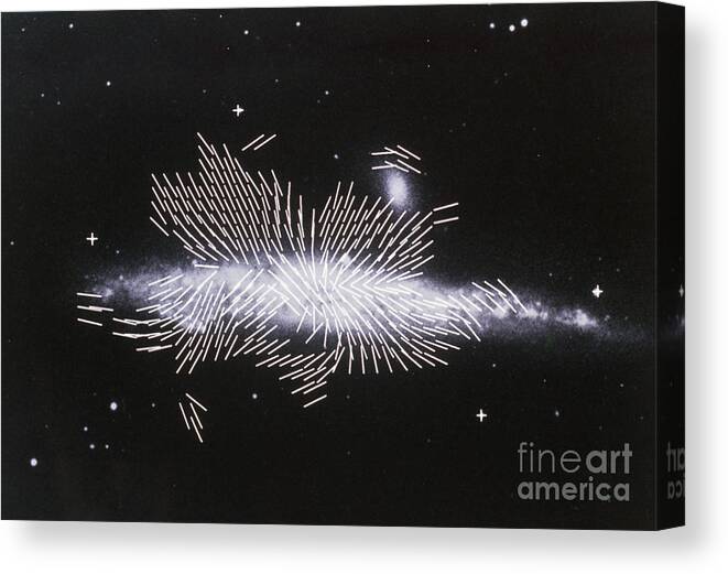 Spiral Canvas Print featuring the photograph Magnetic Fields In The Halo Of A Spiral Galaxy by Max-planck-institut Fur Radioastronomie/science Photo Library