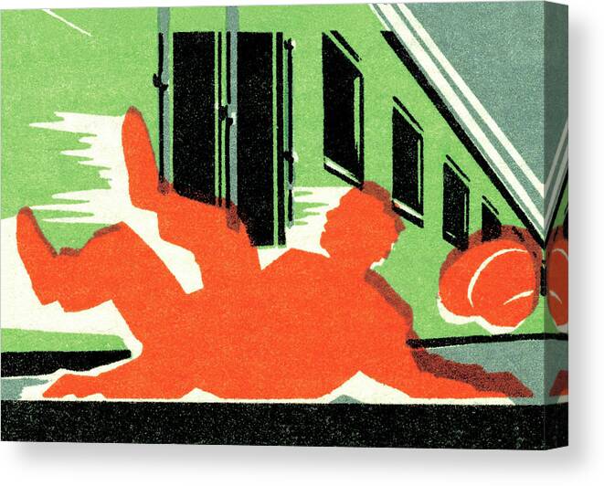 Accident Canvas Print featuring the drawing Man falls over by train by CSA Images