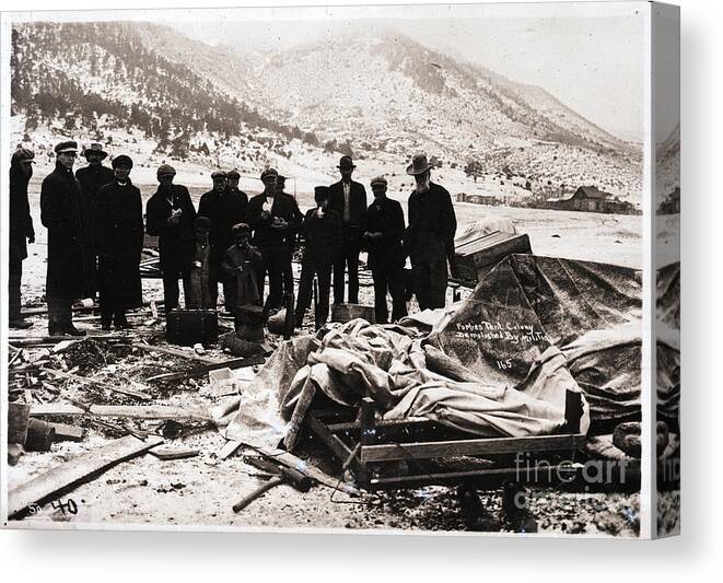 Miner Canvas Print featuring the photograph Men Amongst Ruins Of Forbes Tent Colony by Bettmann