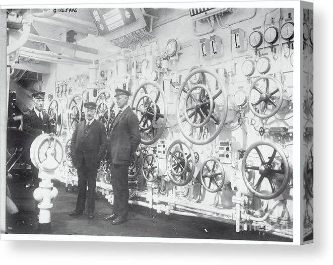 People Canvas Print featuring the photograph Men Working In Control Room by Bettmann